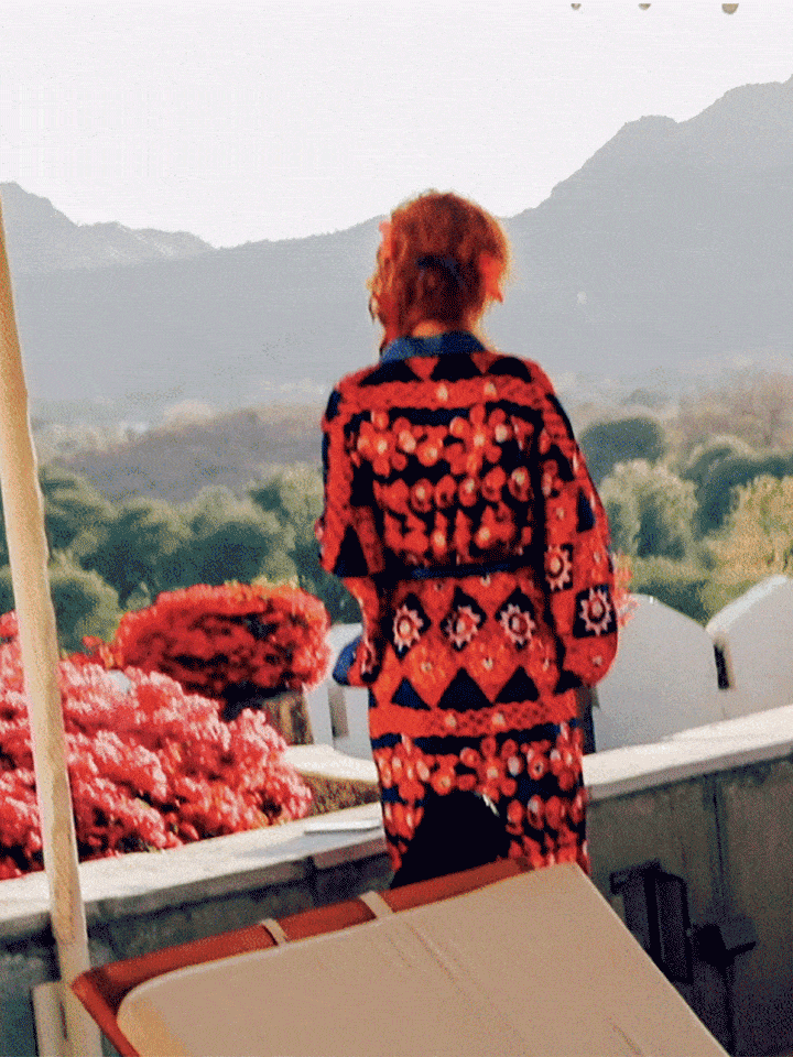 Silk Kimono Robe in Scarlet Batik