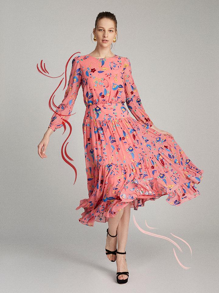 Load image into Gallery viewer, Isabel Dress in Rose Holi Vines