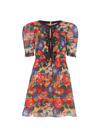Jamie Short Dress with Bows in Dianthus print