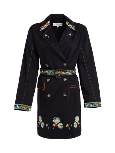 Summer Short Trench Black with Shell Embroidery