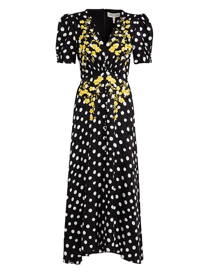 Load image into Gallery viewer, Lea Long Dress in Polka Dot Embroidered
