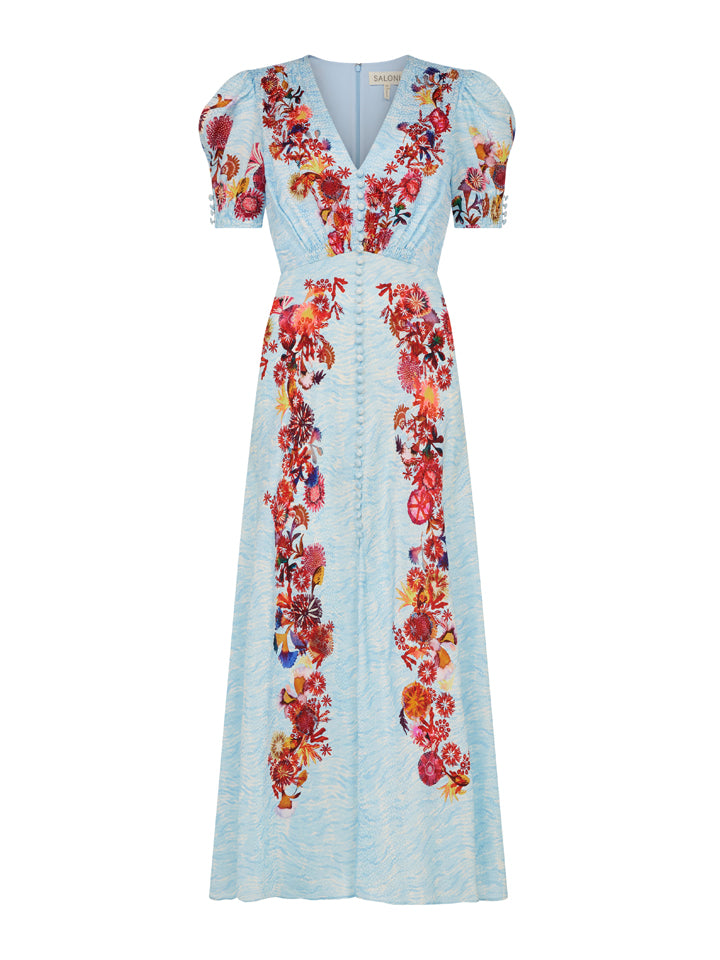 Load image into Gallery viewer, Lea Long Dress in Coral Adorning print