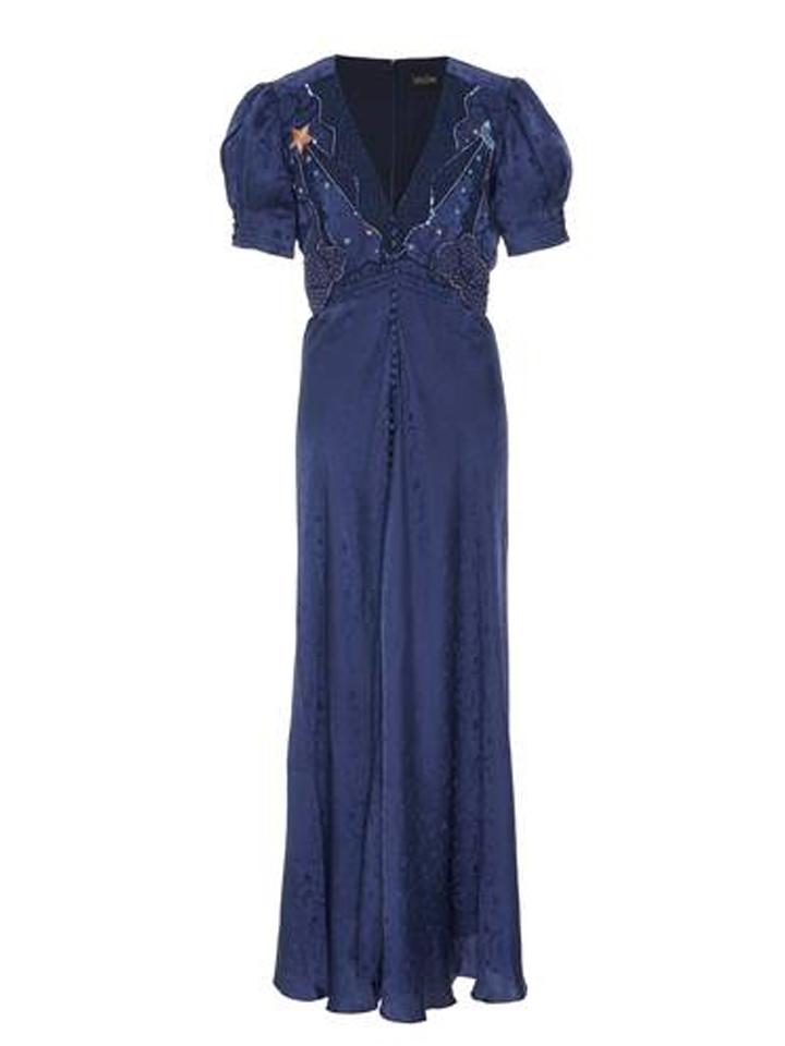 Load image into Gallery viewer, Venyx Lea Long Dress in Navy Astro Embroidered