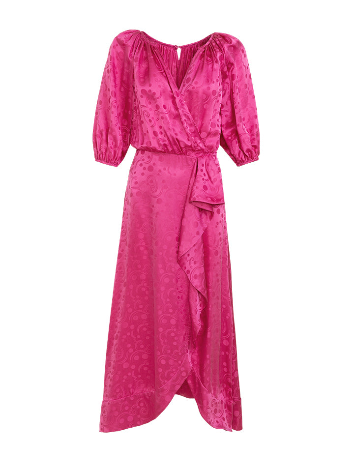Load image into Gallery viewer, Draped Olivia Dress in Hot Fuchsia