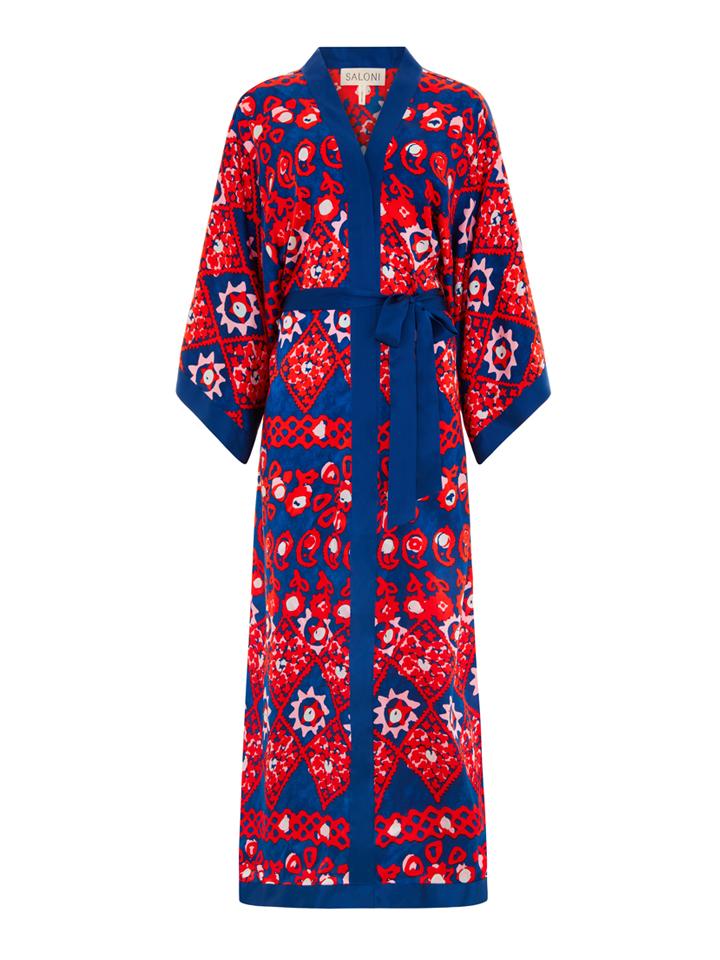 Load image into Gallery viewer, Silk Kimono Robe in Scarlet Batik