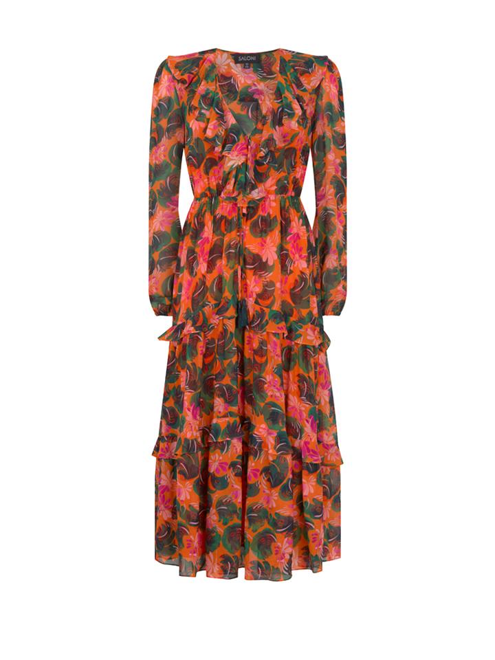 Load image into Gallery viewer, Yara Dress in Orange Lilypad print